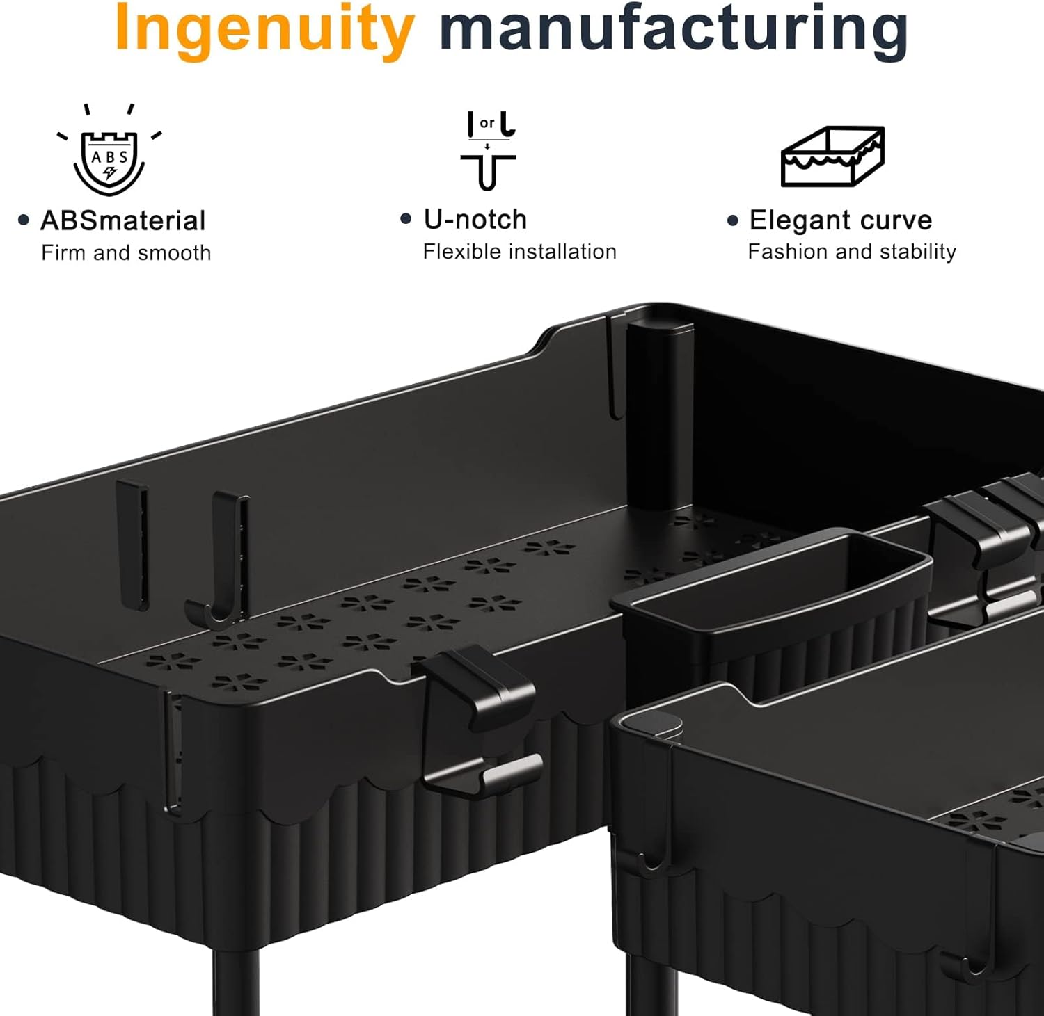 2 Pack Under Sink Organizer, Under Bathroom Cabinet Organizer with Hooks Hanging Cup, Multi-Purpose Storage Shelf for Kitchen Bathroom, Black - Image 5