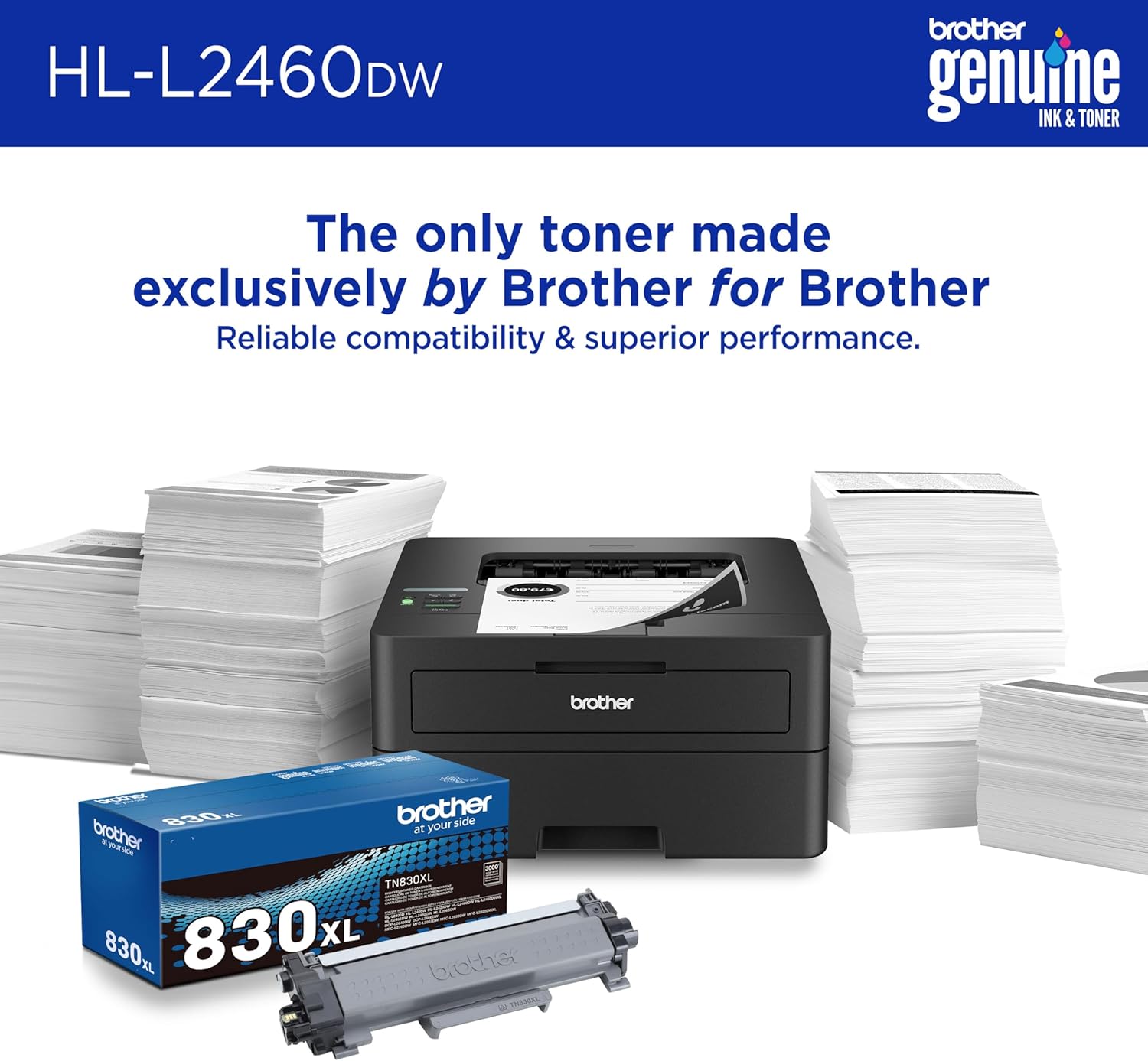Brother HL-L2460DW Wireless Compact Monochrome Laser Printer with Duplex, Mobile Printing, Black & White Output | Includes Refresh Subscription Trial(1), Works with Alexa - Image 4