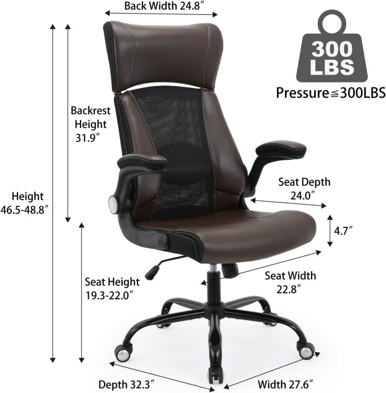 Home Office Chair, Ergonomic Desk Chair with Faux PU Leather Executive Computer Chair-Adjustable Lumbar Support,Headrest, Armrest, Height for Home Office Gaming, Brown