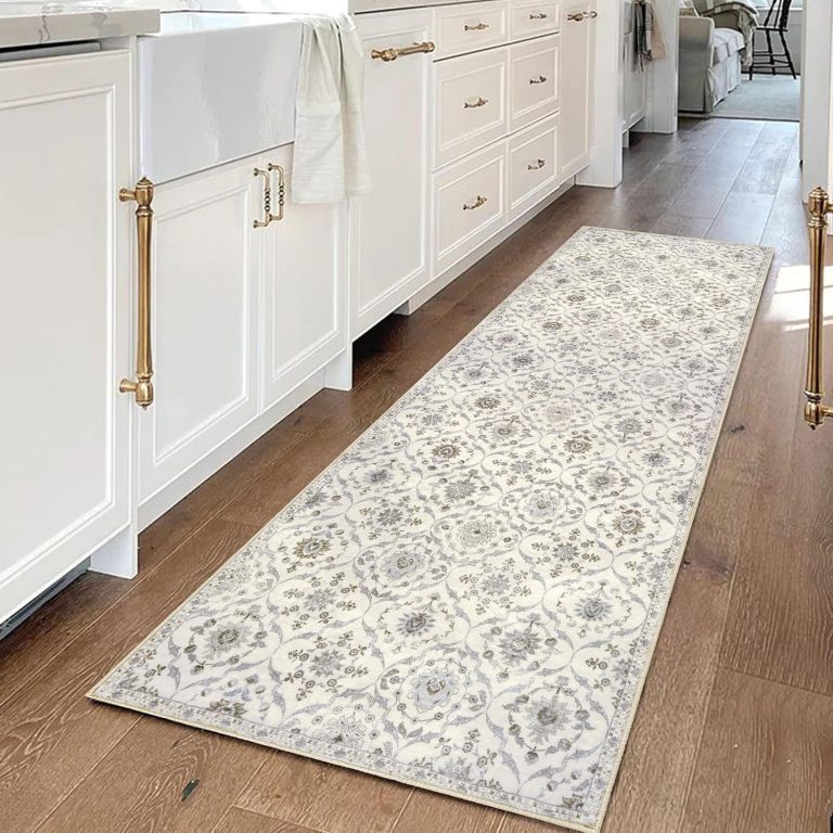 KILOCOCO 2×6 Runner Rug, Moroccan Washable Hallway Entryway Runner Rug, Accent Print Faux Wool Kitchen Runner Rug 6 Feet Non-Slip Boho Rug Runner for Laundry Room Bedroom, Beige Yellow