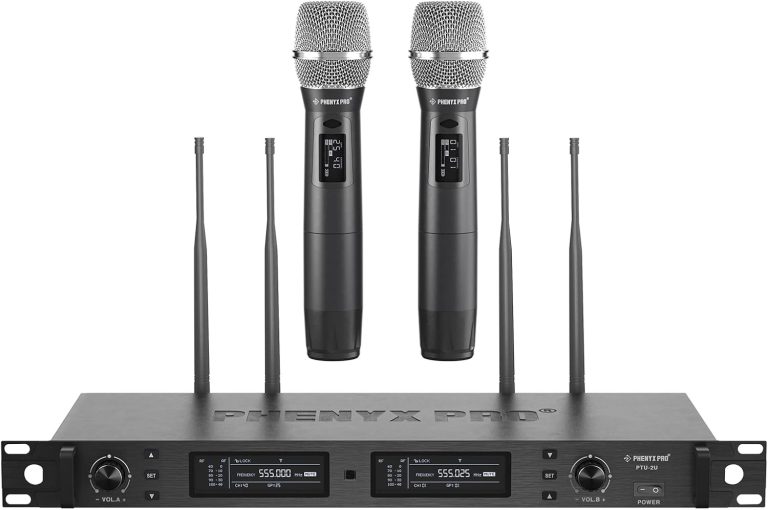 Phenyx Pro Wireless Microphone System, True Diversity Dual Cordless Mic Set, Professional UHF Handheld Wireless Microphones w/Auto Scan, 2×1000 Channels, 328ft for Stage & Studio (PTU-2U-2H)