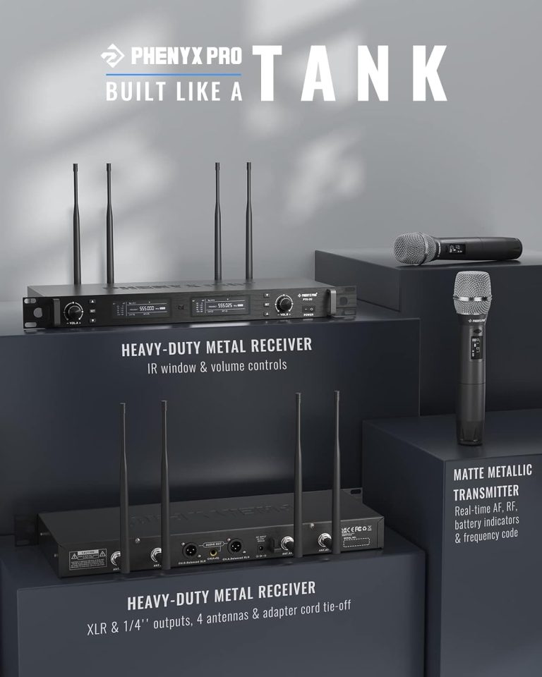 Phenyx Pro Wireless Microphone System, True Diversity Dual Cordless Mic Set, Professional UHF Handheld Wireless Microphones w/Auto Scan, 2×1000 Channels, 328ft for Stage & Studio (PTU-2U-2H)