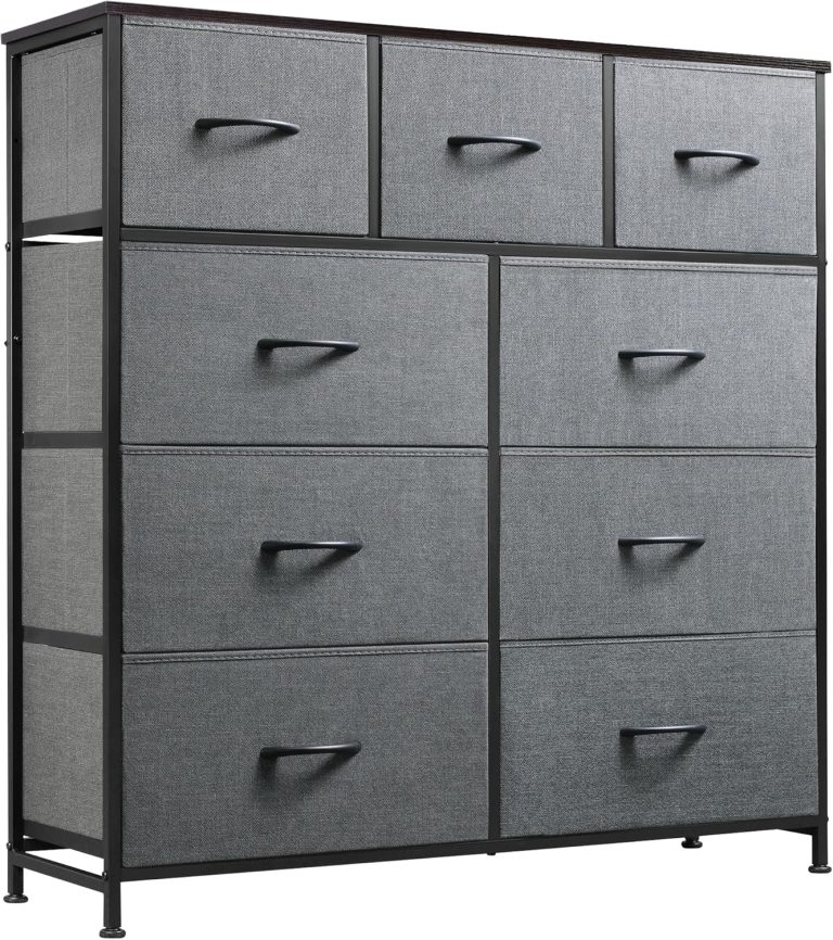 WLIVE 9-Drawer Dresser, Fabric Storage Tower for Bedroom, Hallway, Entryway, Closet, Tall Chest Organizer Unit with Fabric Bins, Steel Frame, Wood Top, Easy Pull Handle, Dark Grey
