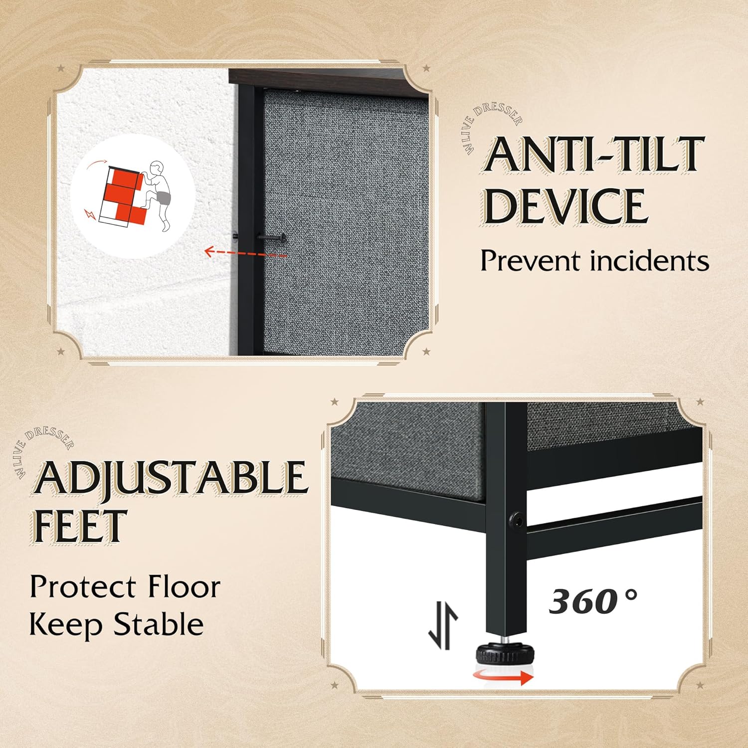 WLIVE 9-Drawer Dresser, Fabric Storage Tower for Bedroom, Hallway, Entryway, Closet, Tall Chest Organizer Unit with Fabric Bins, Steel Frame, Wood Top, Easy Pull Handle, Dark Grey - Image 6